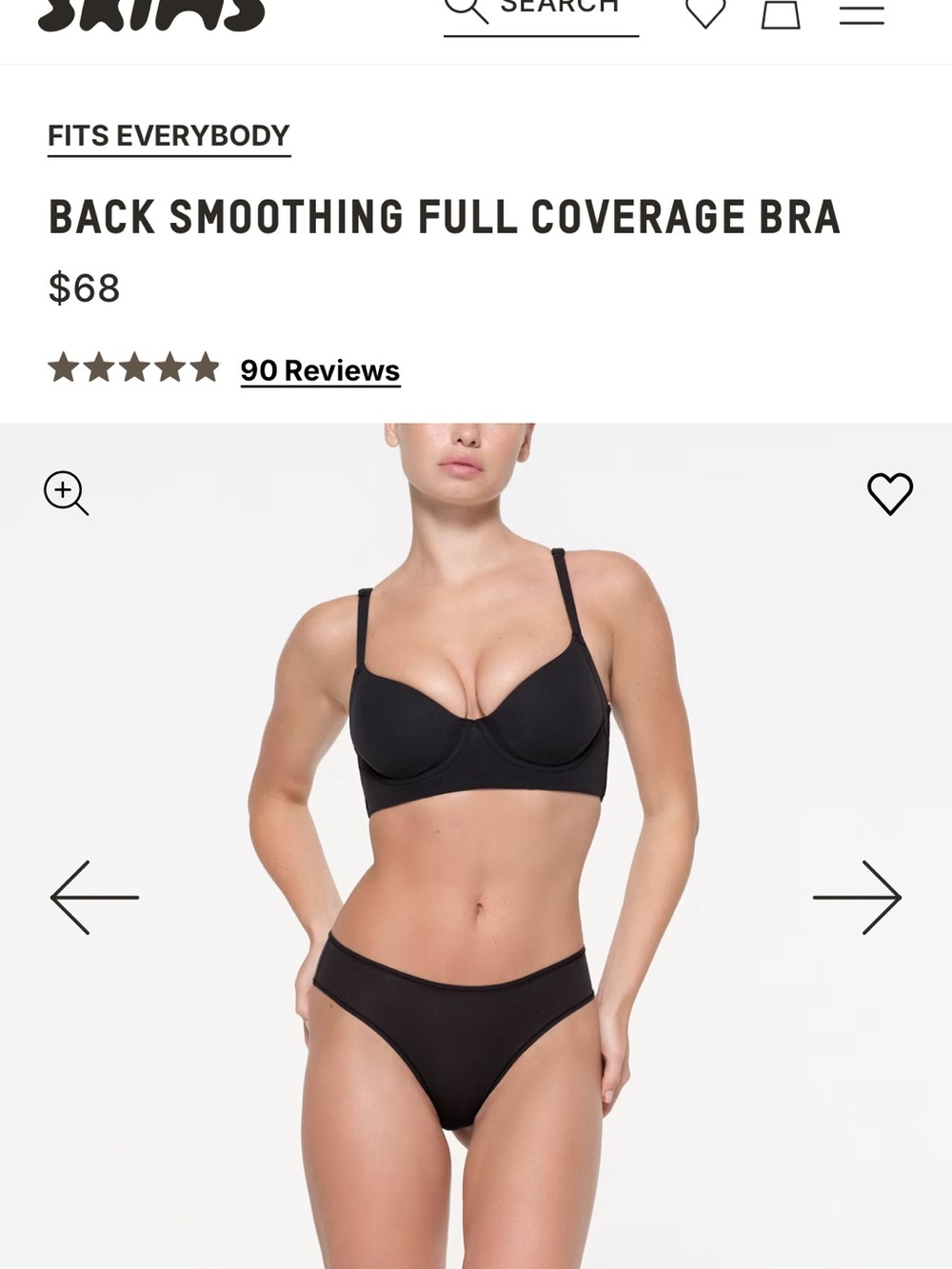 SKIMS “Fits Everybody” Black Full Coverage Back Smoothing Bra